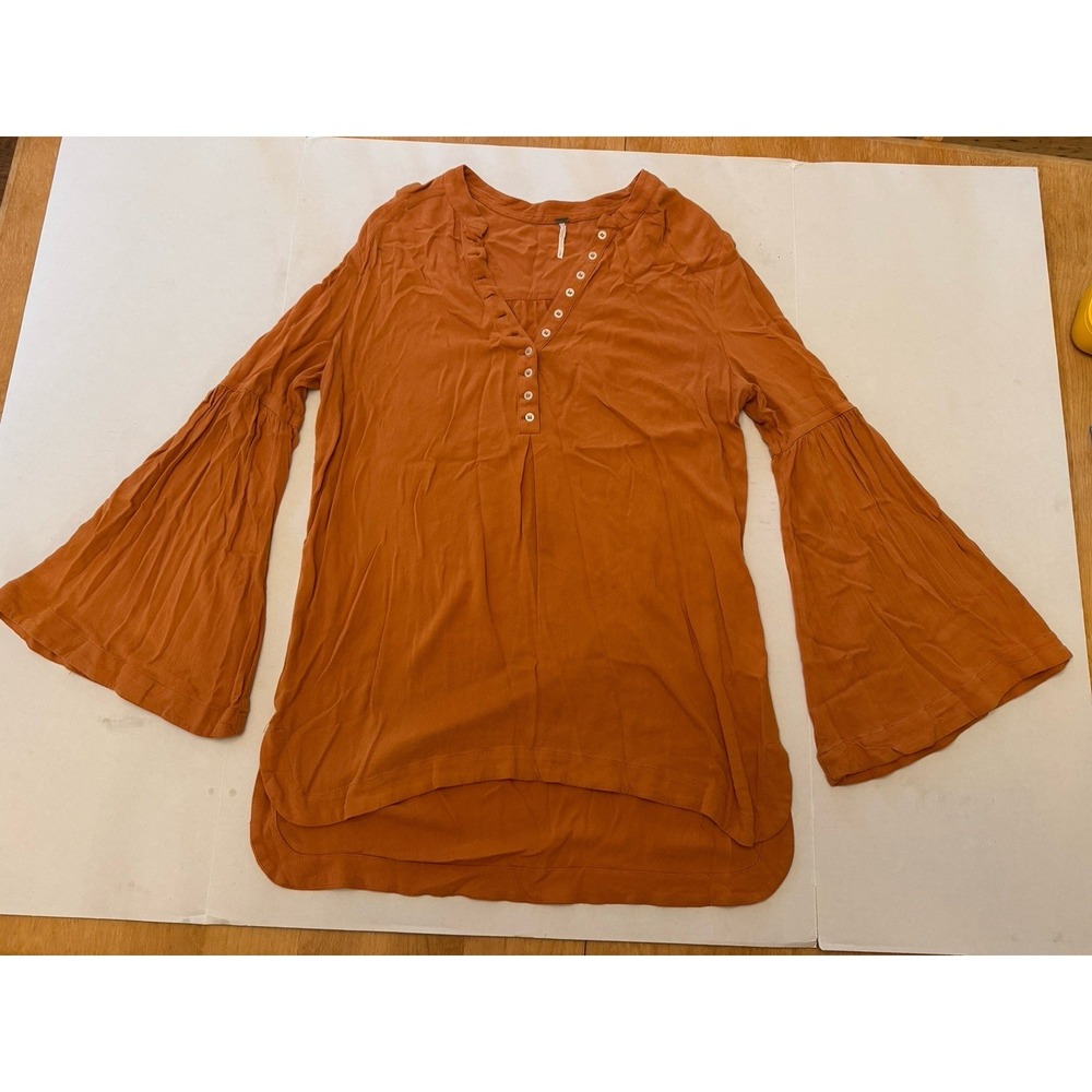Free People Burnt Orange Top Tunic Boho Hippie Button Front Large Fairycore